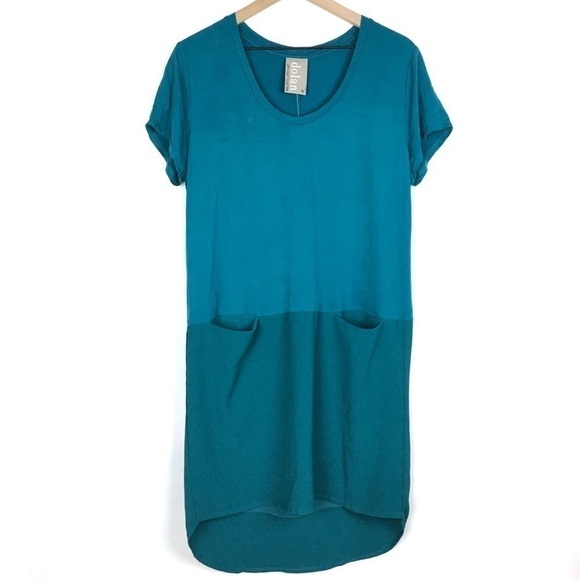 DOLAN Anthropologie Loren Shift Dress Turquoise Minimalist Lagenlook Medium NWT - Picture 3 of 16